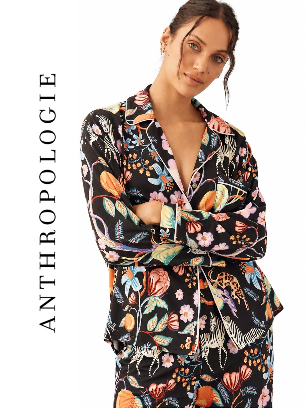 Anthropologie LyreBird Briar Long-Sleeve Pajama Shirt in ModaLuxe
